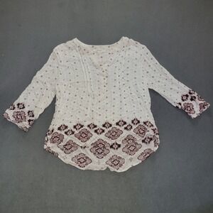 fun2fun Women's White Maroon Floral Print Tunic Blouse Top Size L